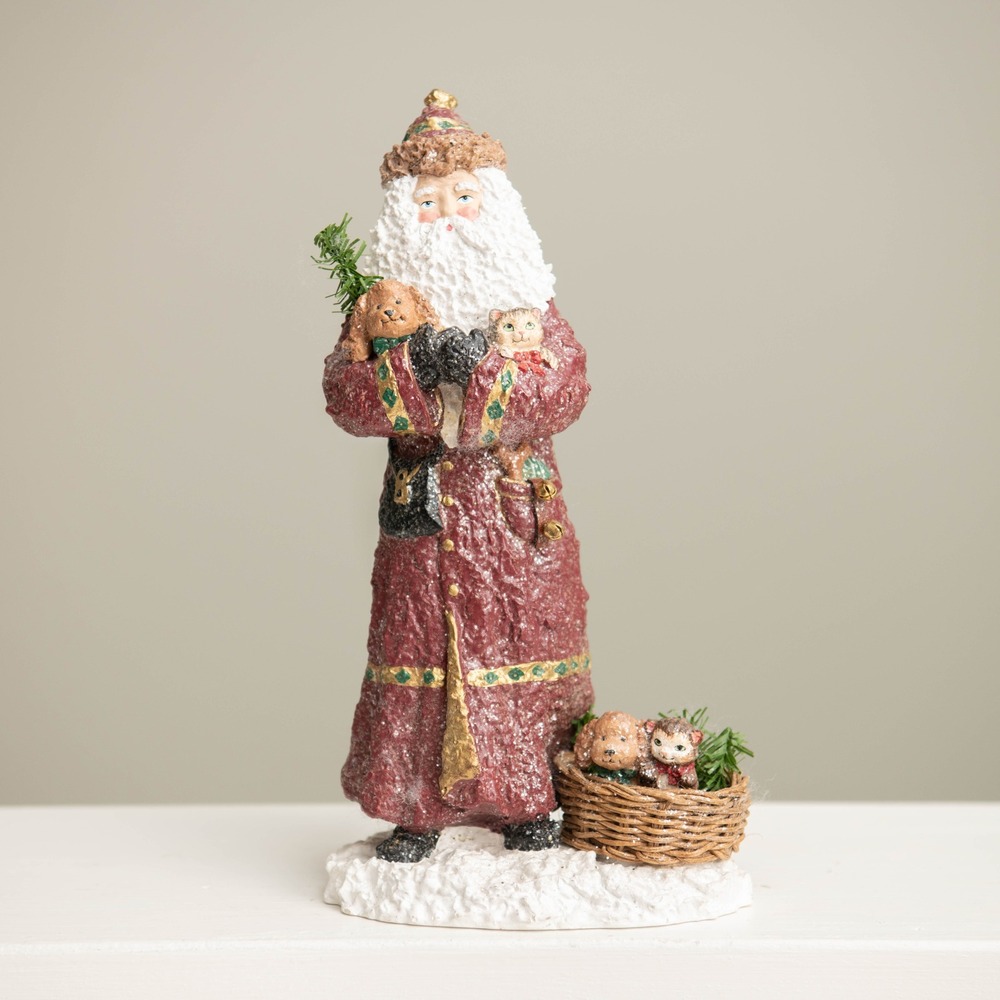 VTG Belsnickle Santa Claus Enesco Figurine w Puppies Kittens Old World Christmas